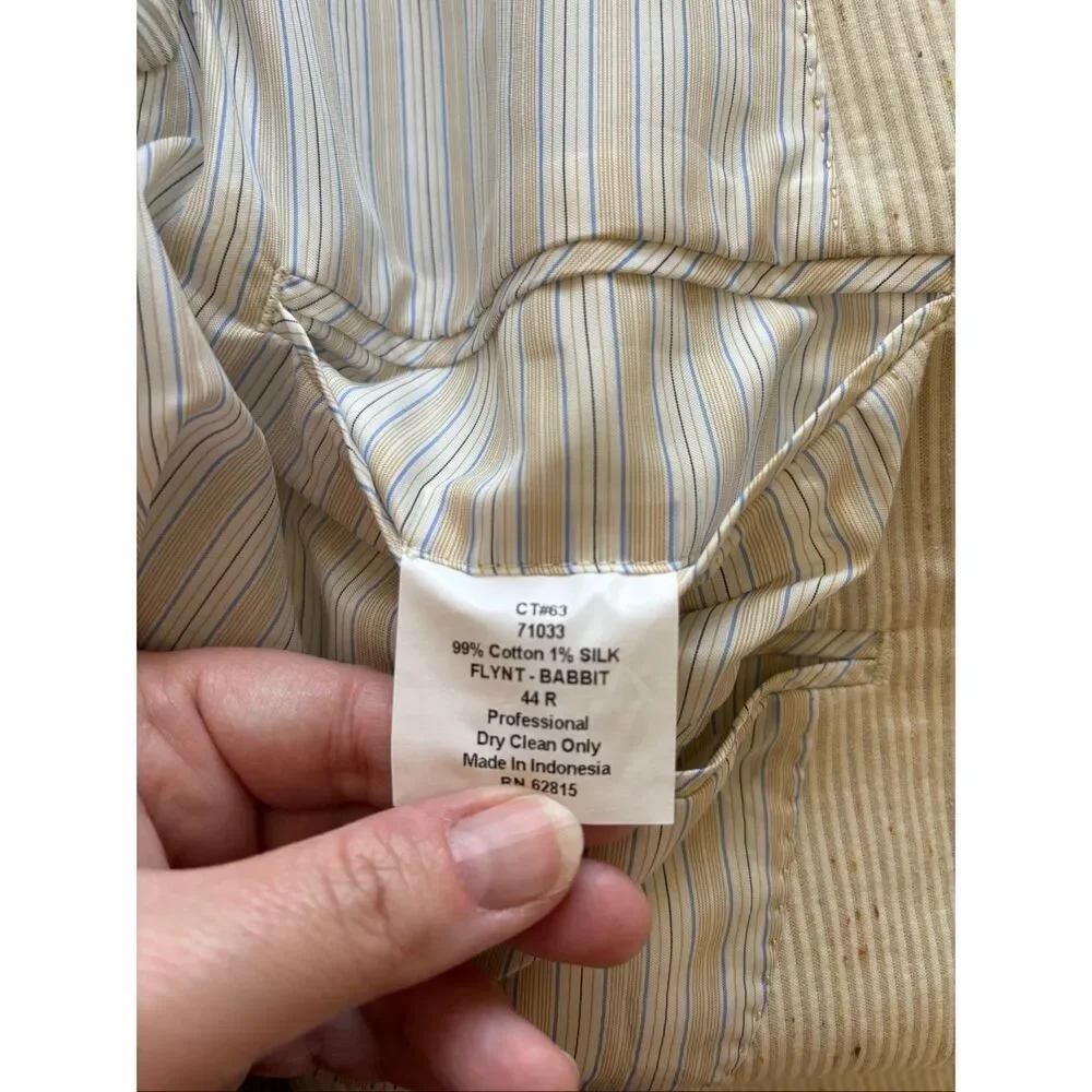 Flynt Babbit Cotton Silk Sport Coat Blazer Size 44R Cream Tailored